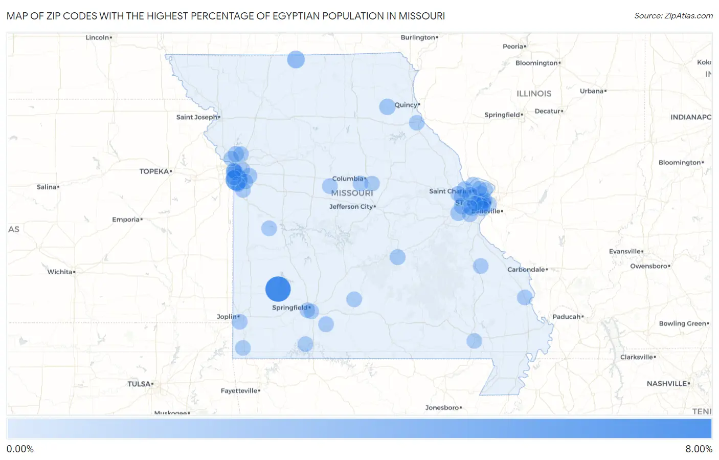 Zip Codes with the Highest Percentage of Egyptian Population in Missouri Map