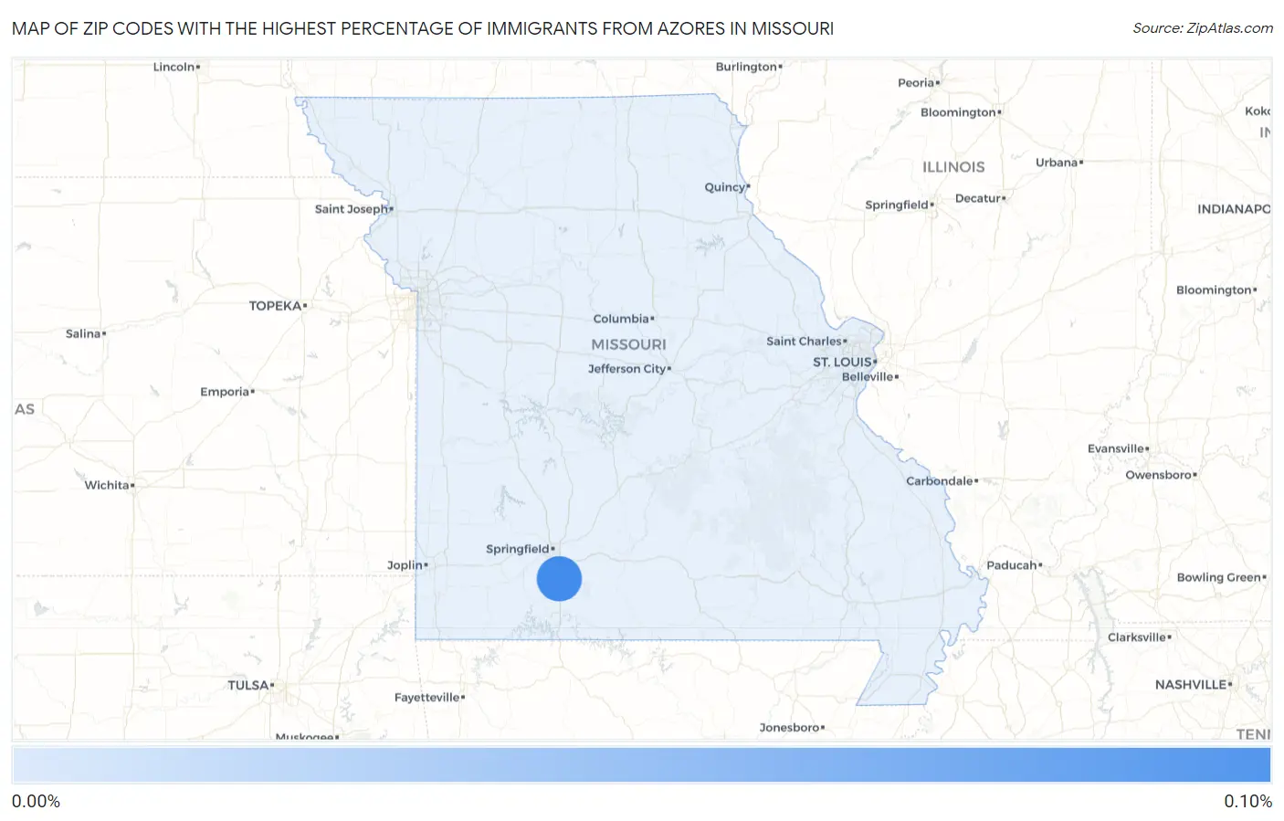 Zip Codes with the Highest Percentage of Immigrants from Azores in Missouri Map