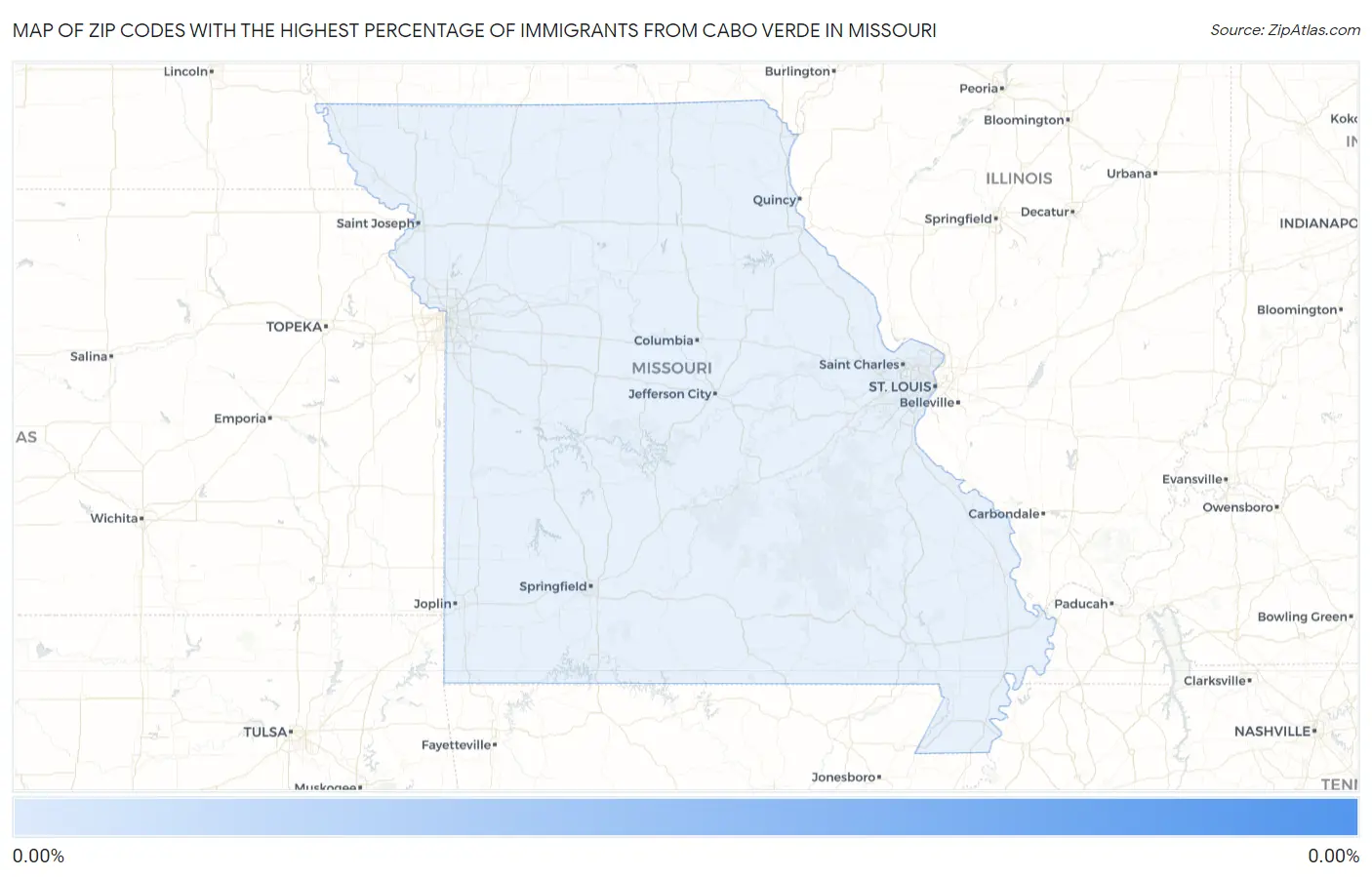 Zip Codes with the Highest Percentage of Immigrants from Cabo Verde in Missouri Map