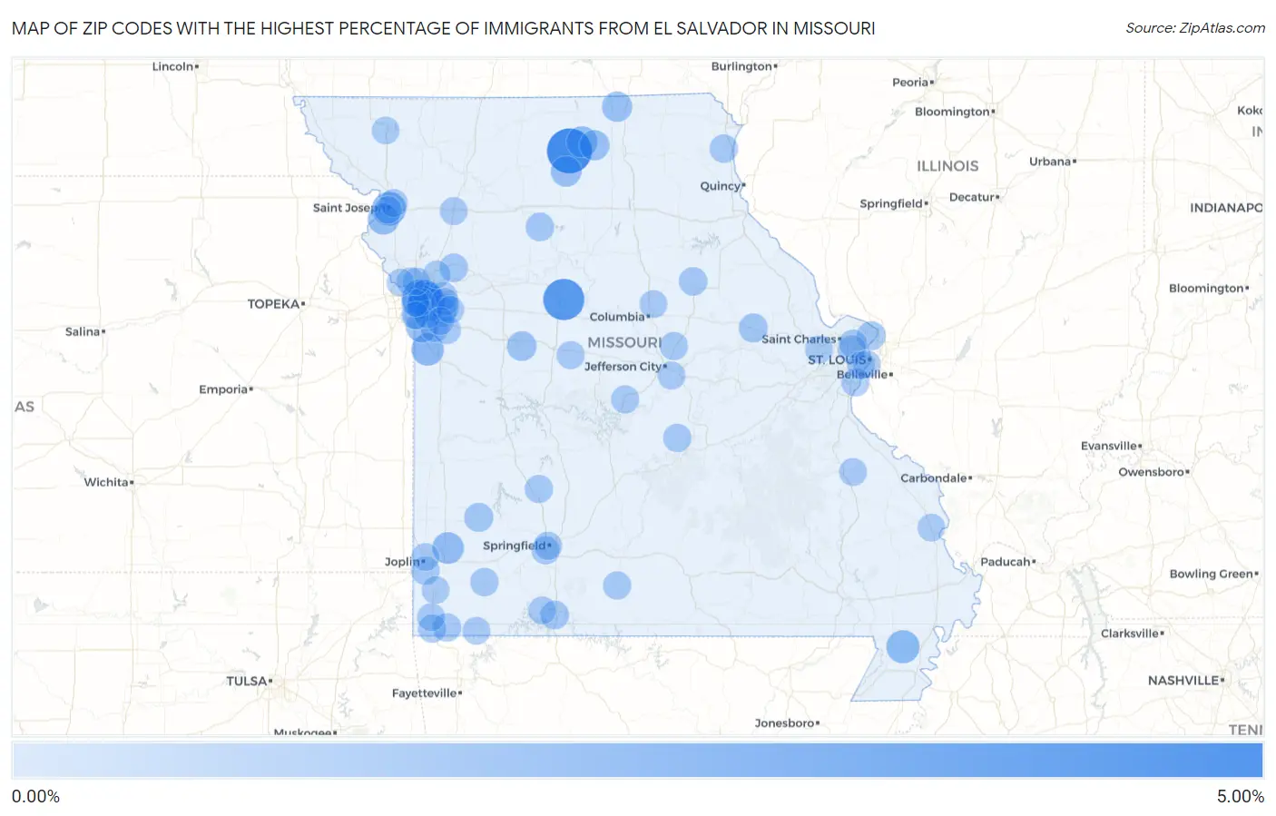 Zip Codes with the Highest Percentage of Immigrants from El Salvador in Missouri Map