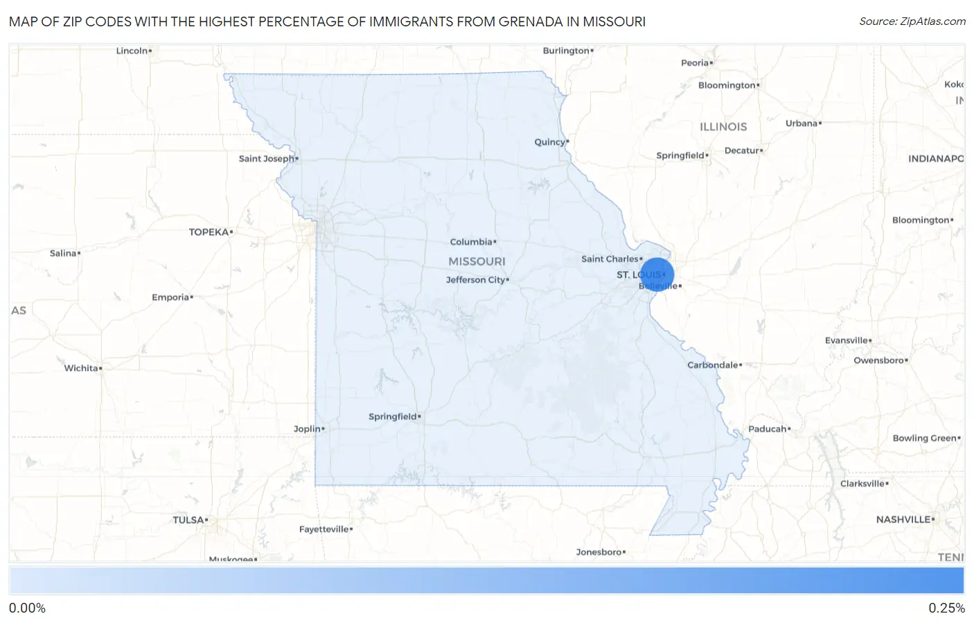 Zip Codes with the Highest Percentage of Immigrants from Grenada in Missouri Map