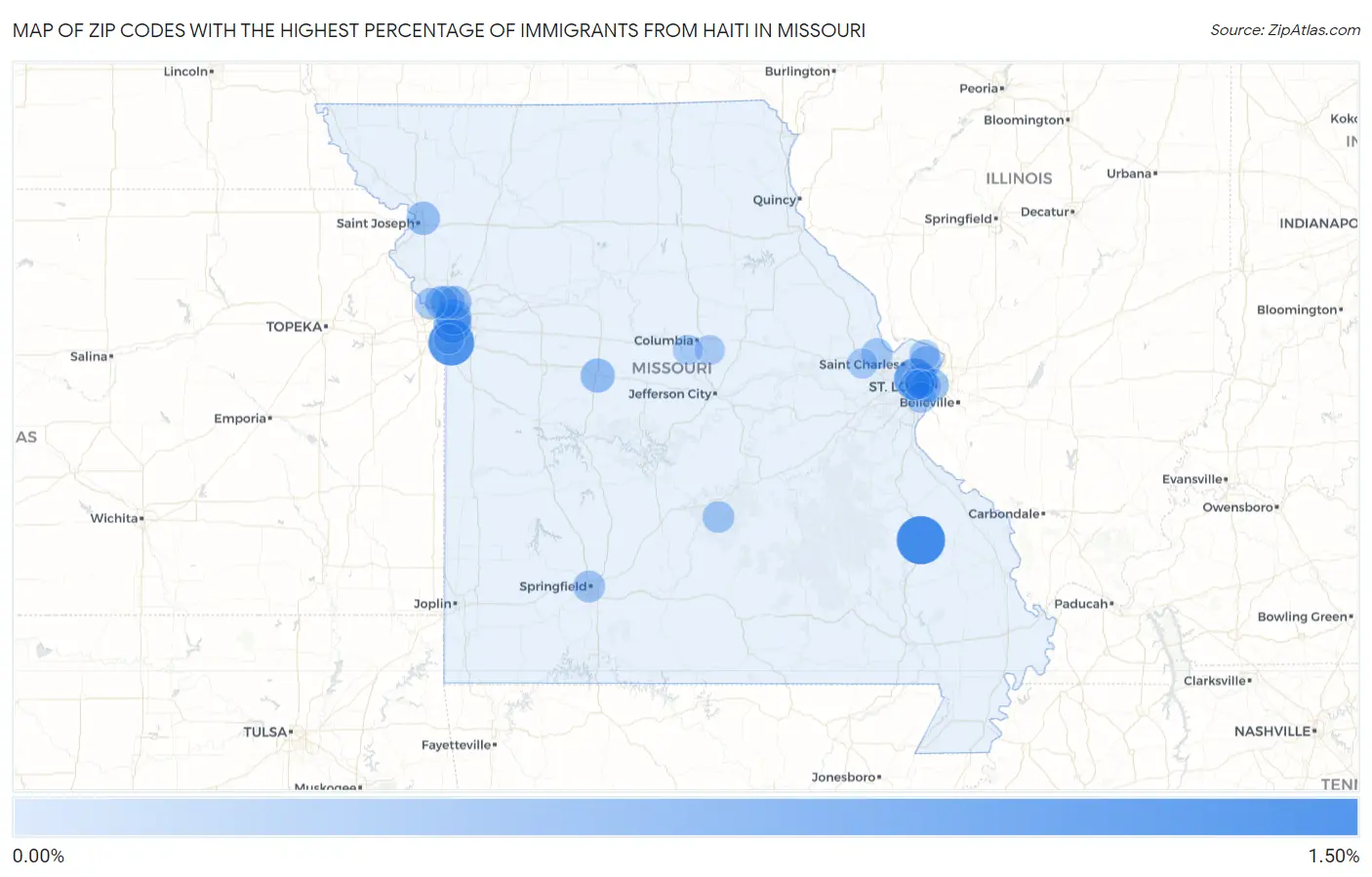Zip Codes with the Highest Percentage of Immigrants from Haiti in Missouri Map