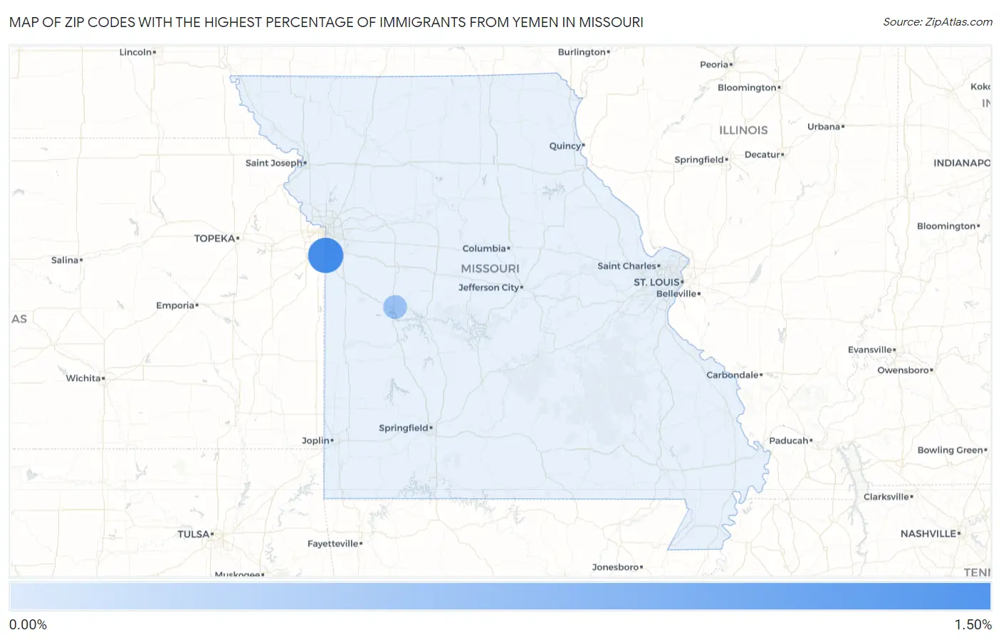 Zip Codes with the Highest Percentage of Immigrants from Yemen in Missouri Map