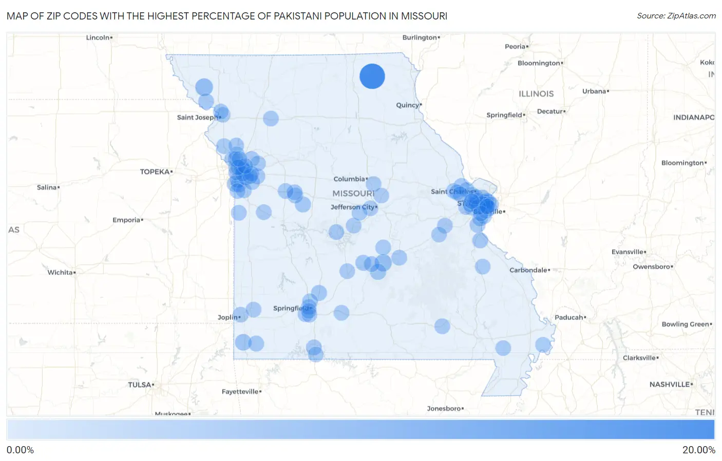 Zip Codes with the Highest Percentage of Pakistani Population in Missouri Map