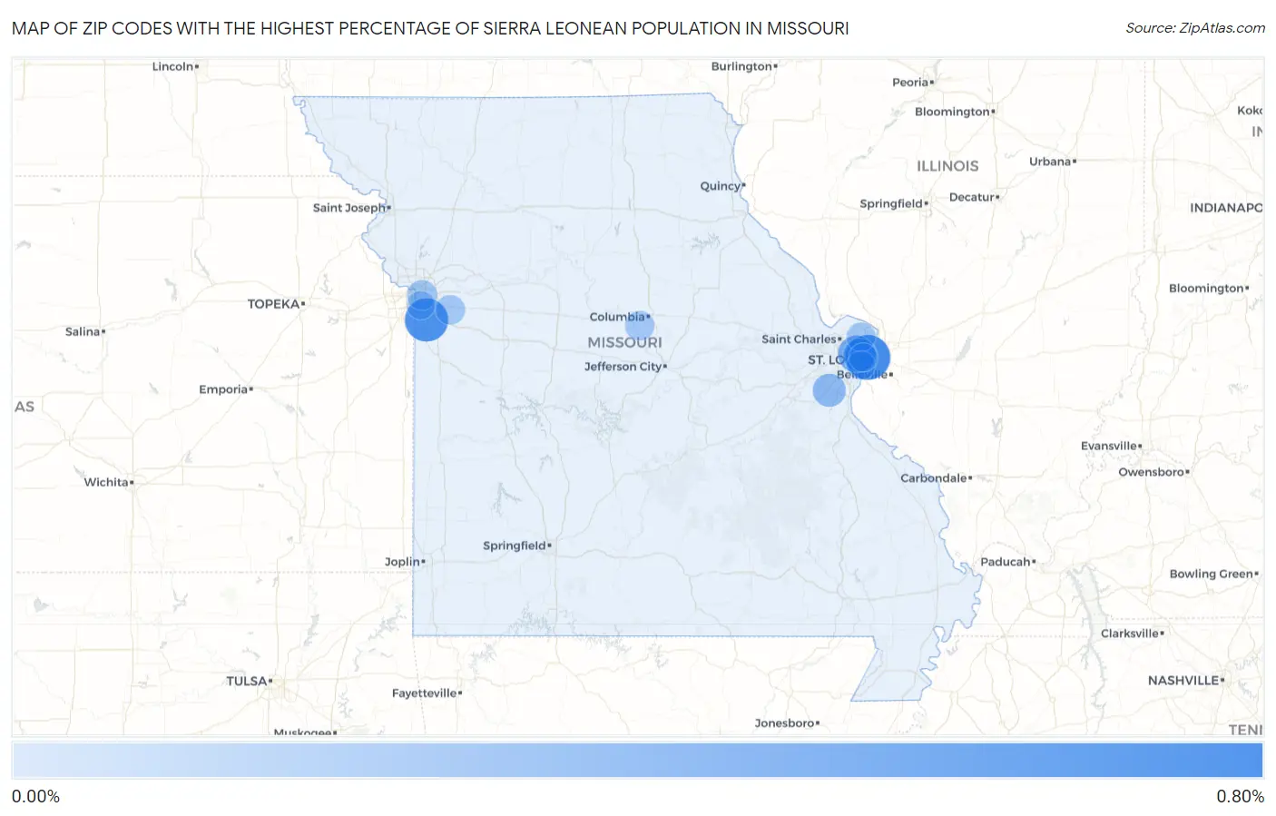 Zip Codes with the Highest Percentage of Sierra Leonean Population in Missouri Map
