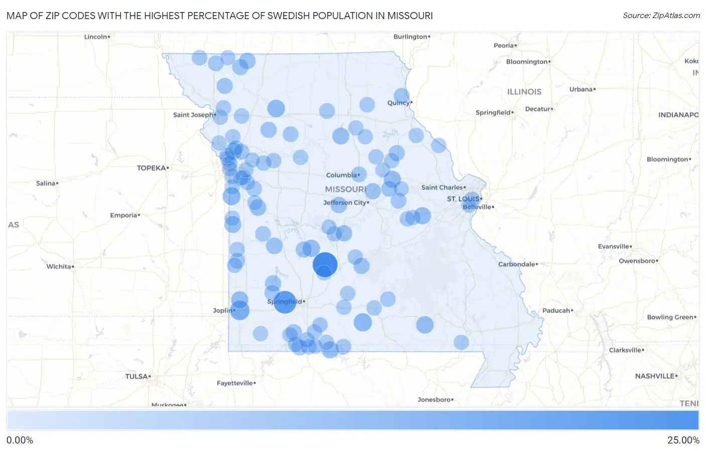 Zip Codes with the Highest Percentage of Swedish Population in Missouri Map