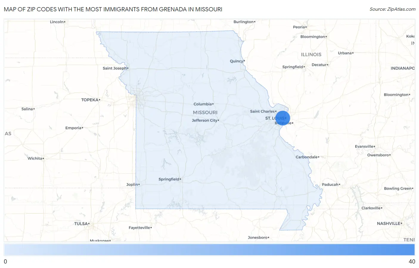 Zip Codes with the Most Immigrants from Grenada in Missouri Map