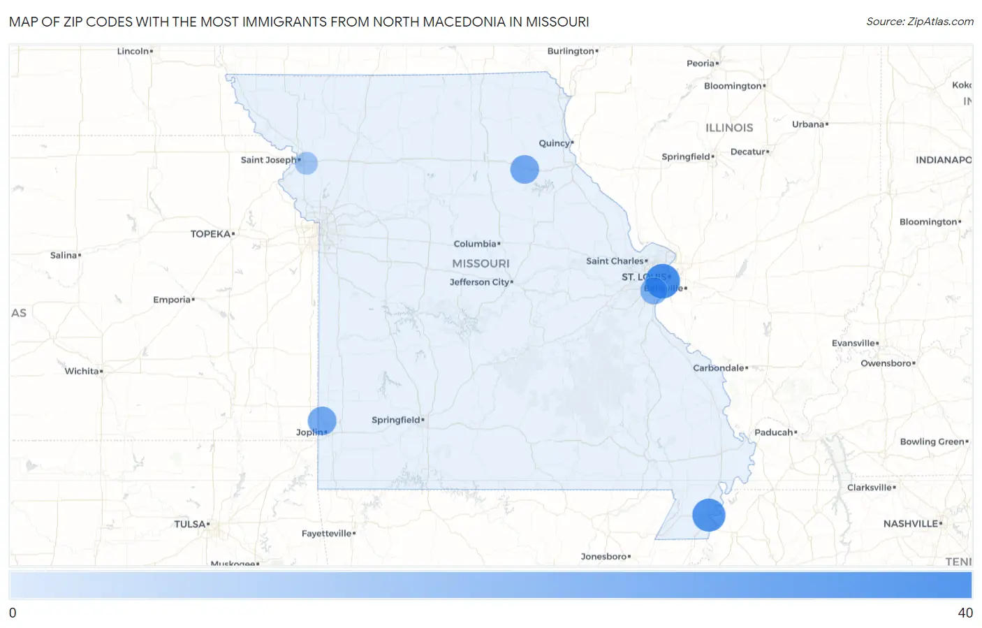 Zip Codes with the Most Immigrants from North Macedonia in Missouri Map