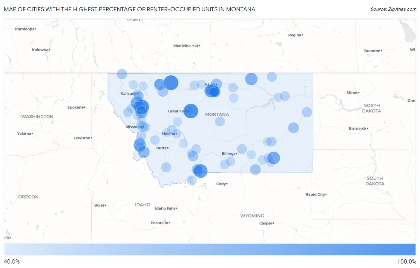 Cities with the Highest Percentage of Renter-Occupied Units in Montana Map