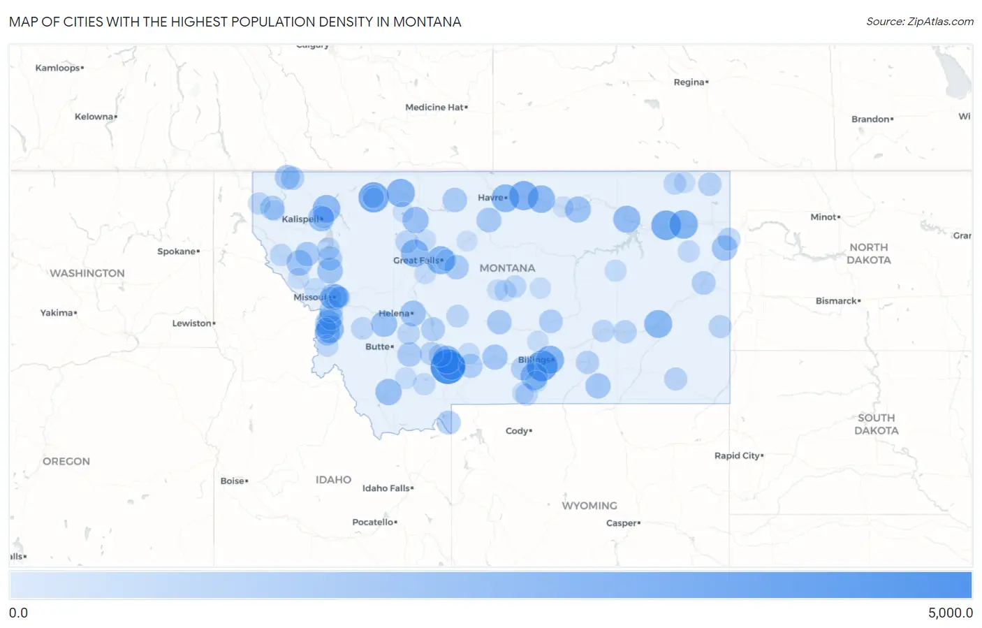 Cities with the Highest Population Density in Montana Map