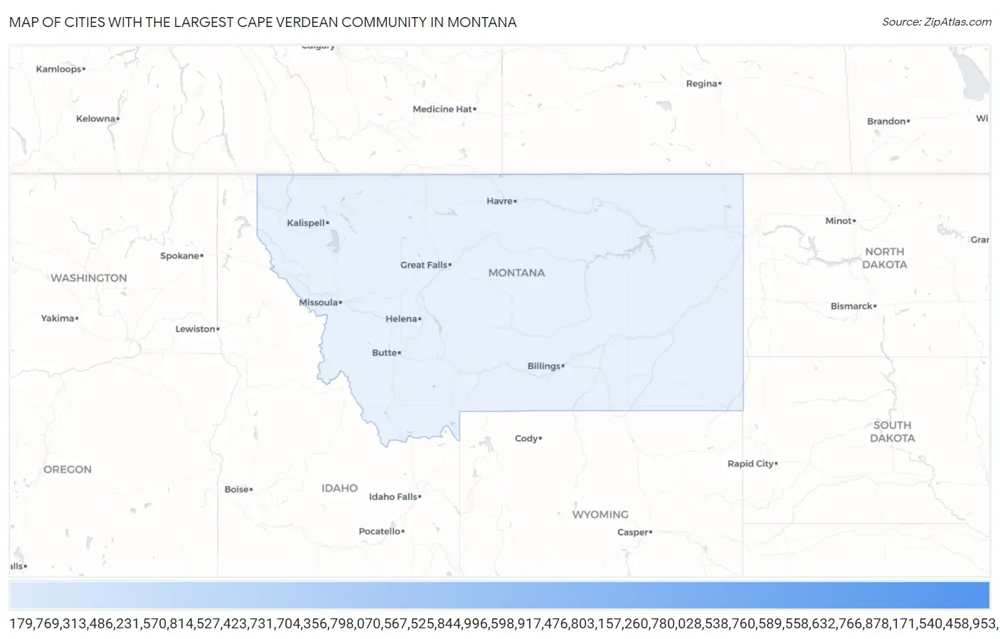 Cities with the Largest Cape Verdean Community in Montana Map