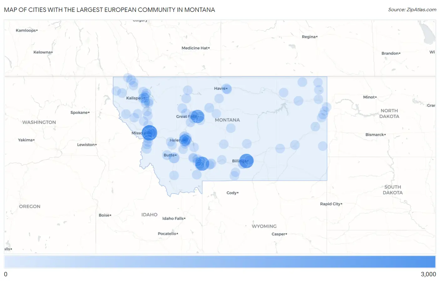 Cities with the Largest European Community in Montana Map