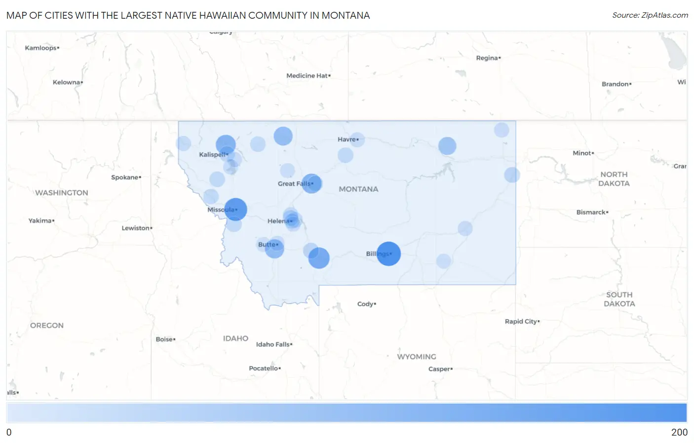 Cities with the Largest Native Hawaiian Community in Montana Map