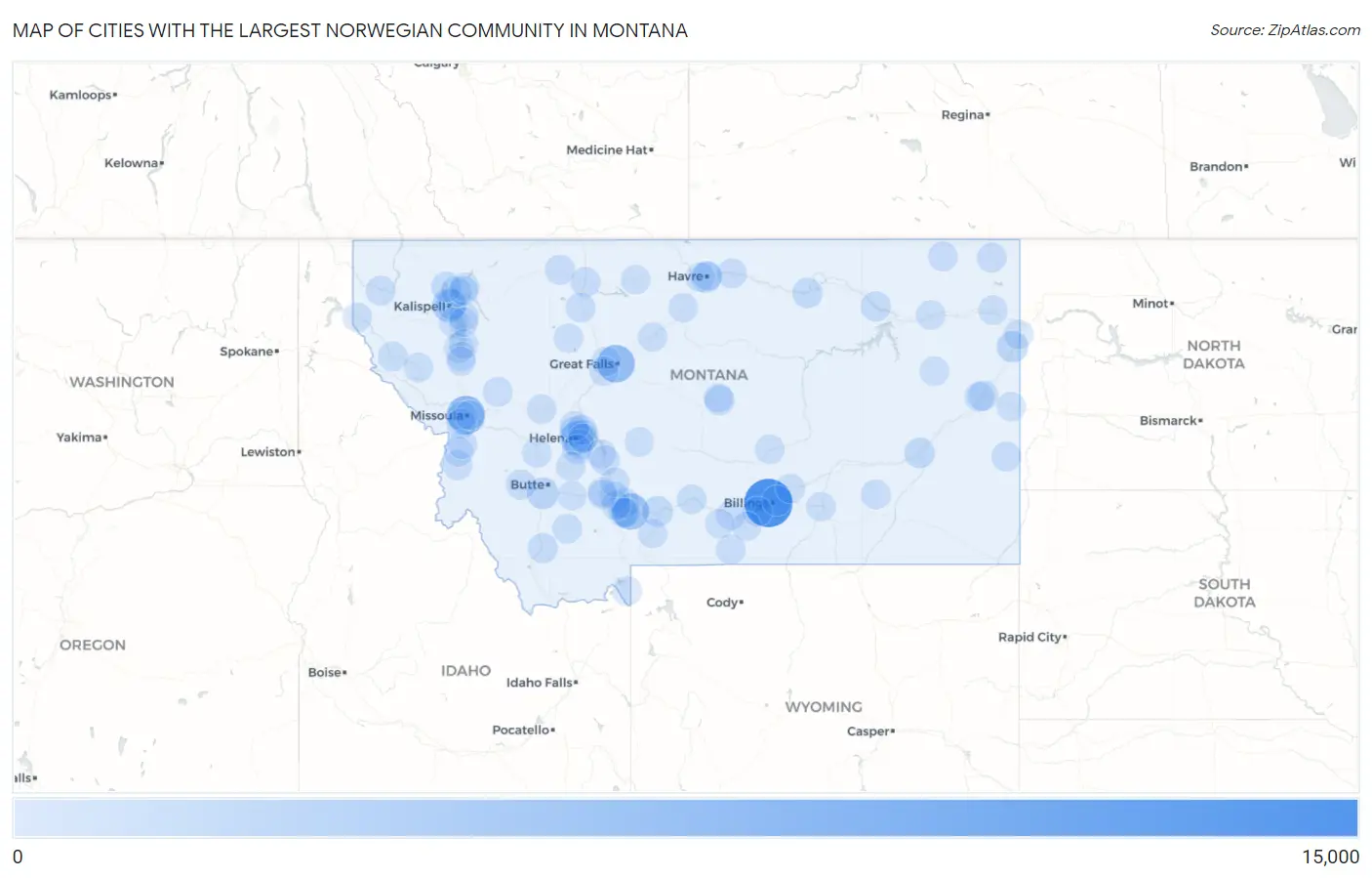 Cities with the Largest Norwegian Community in Montana Map