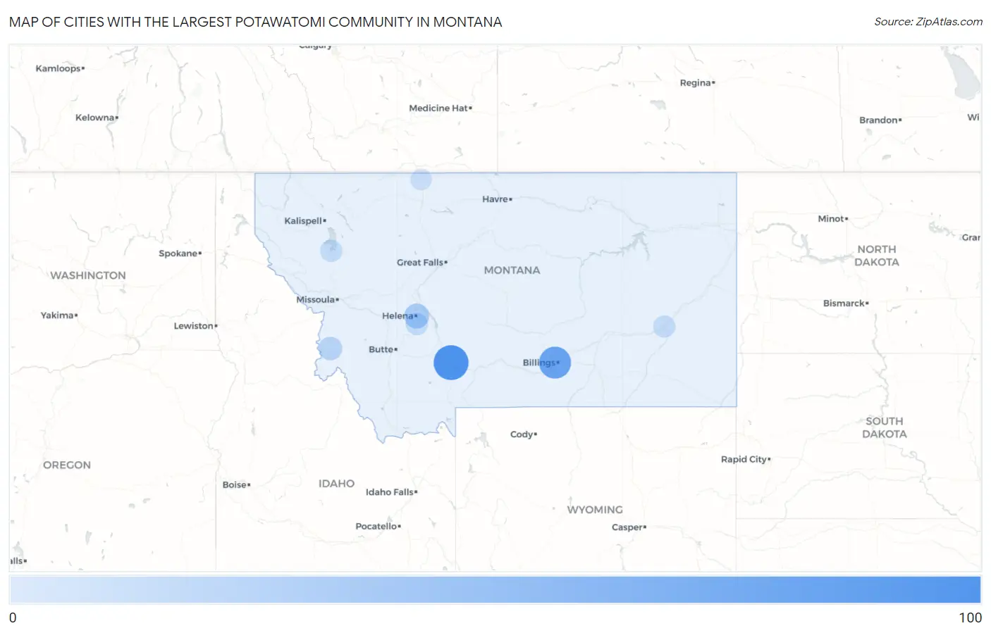 Cities with the Largest Potawatomi Community in Montana Map