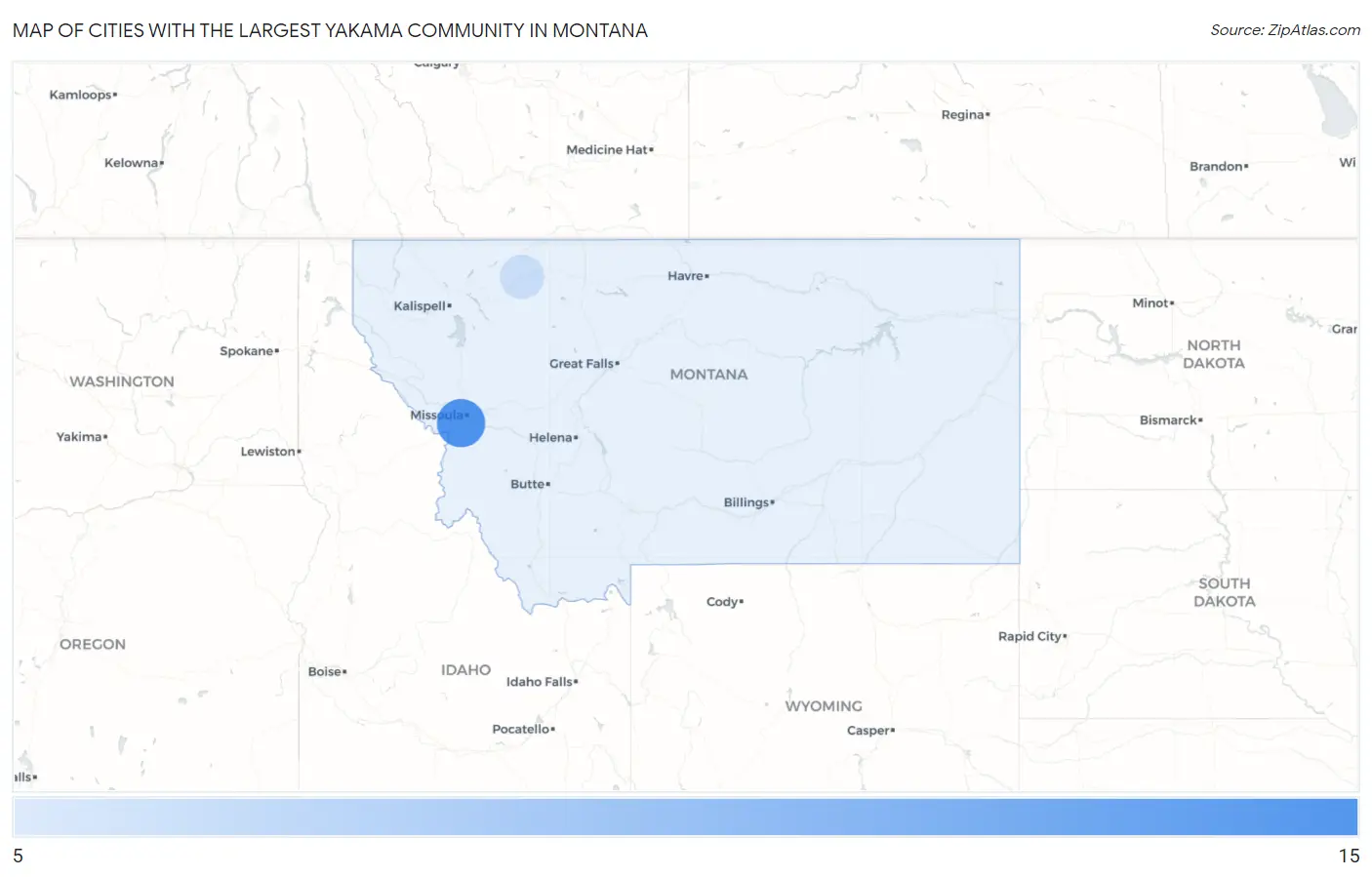 Cities with the Largest Yakama Community in Montana Map