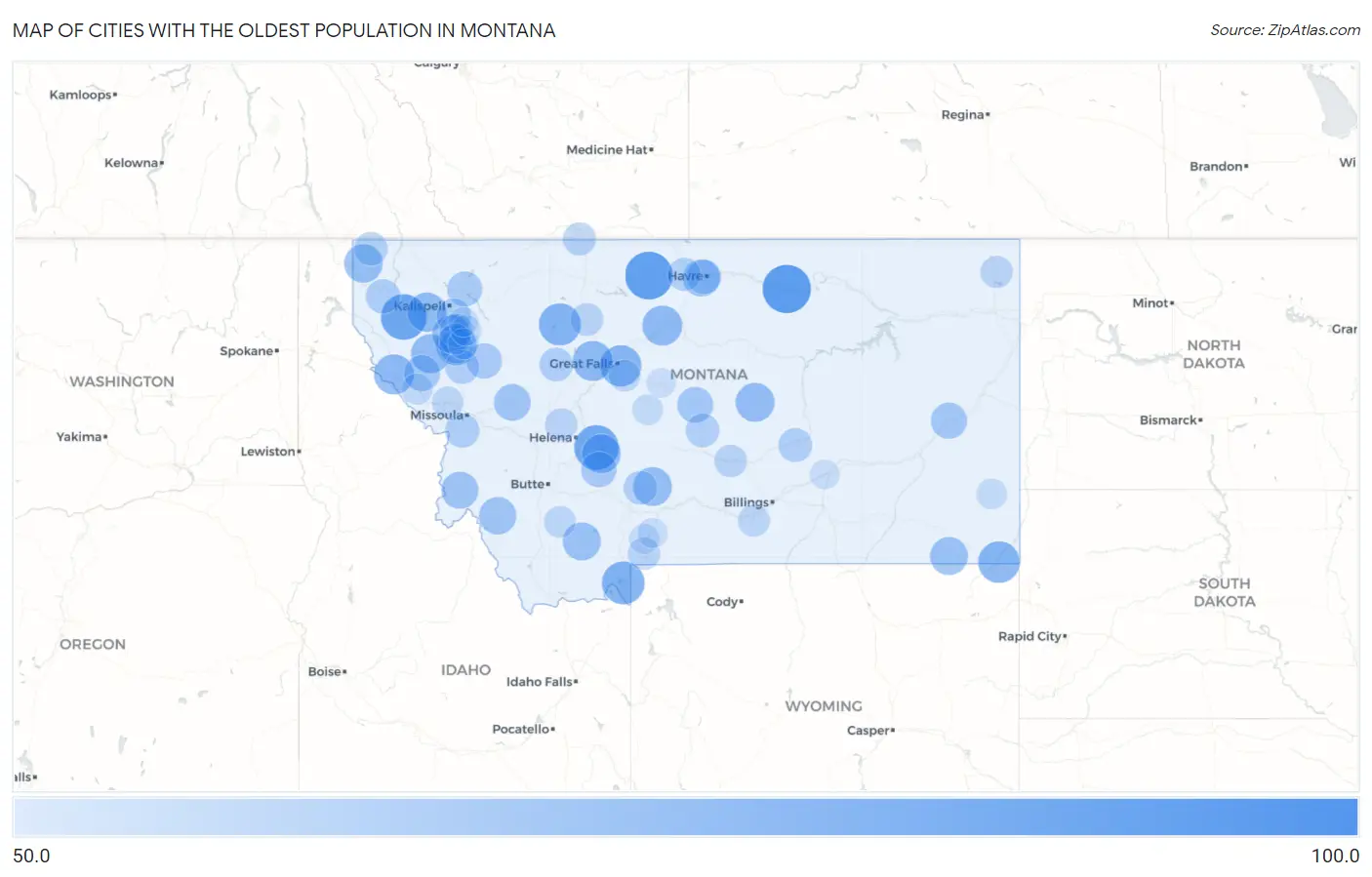 Cities with the Oldest Population in Montana Map