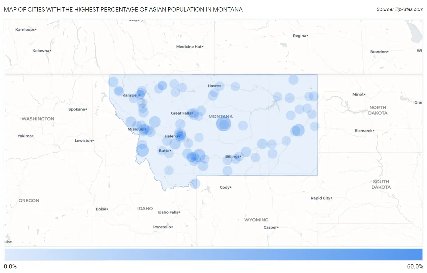 Cities with the Highest Percentage of Asian Population in Montana Map