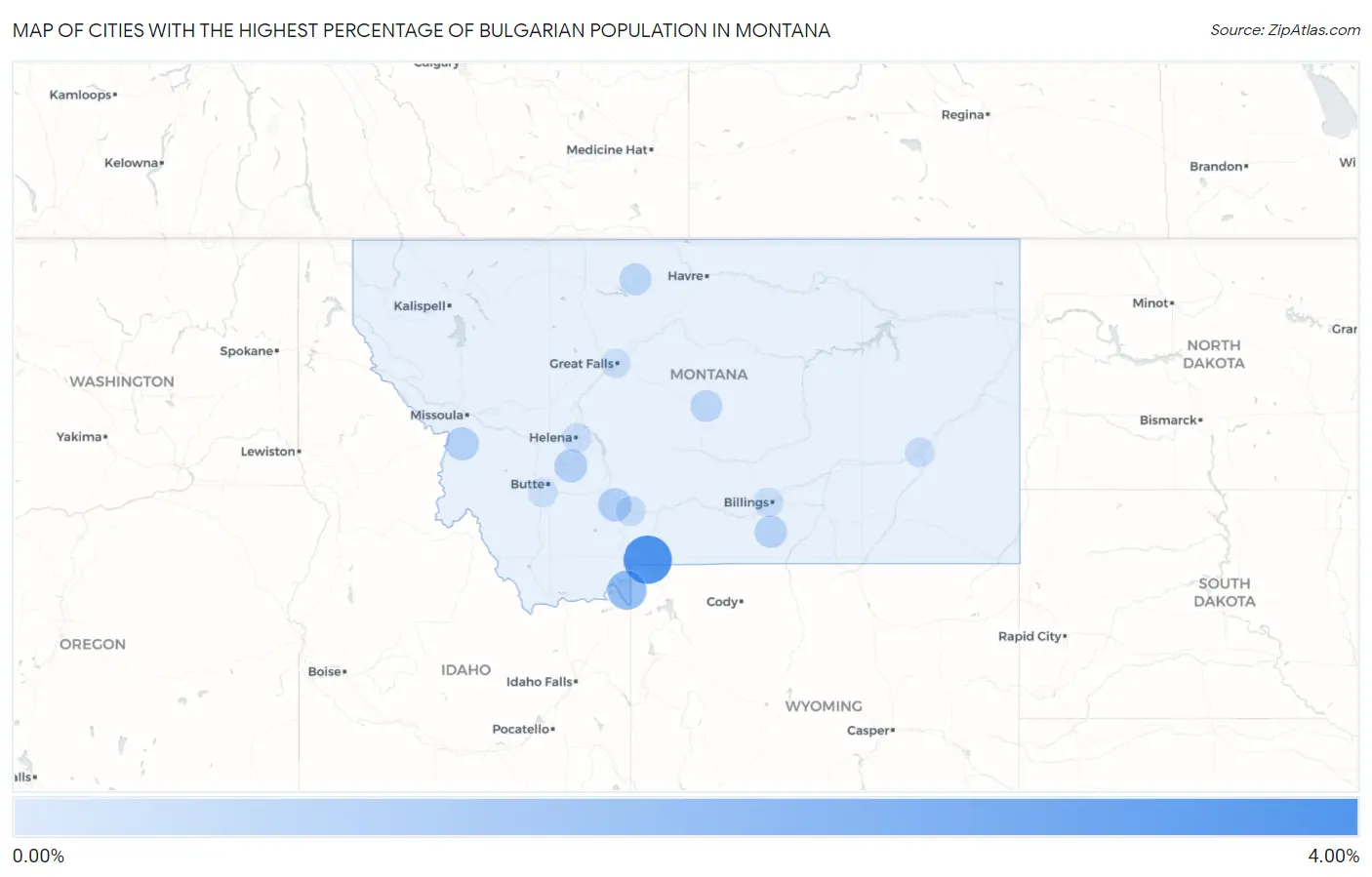 Cities with the Highest Percentage of Bulgarian Population in Montana Map