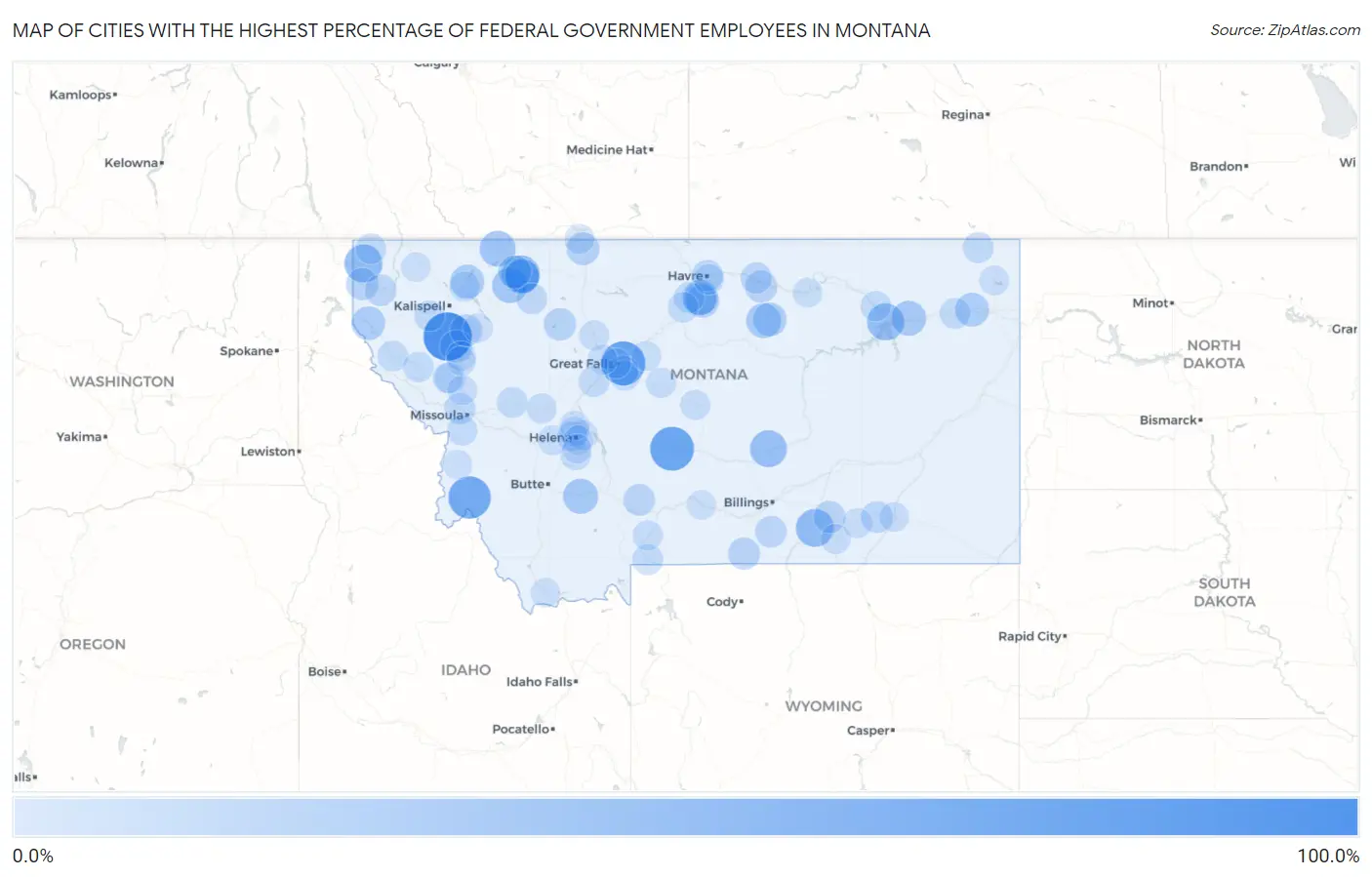 Cities with the Highest Percentage of Federal Government Employees in Montana Map