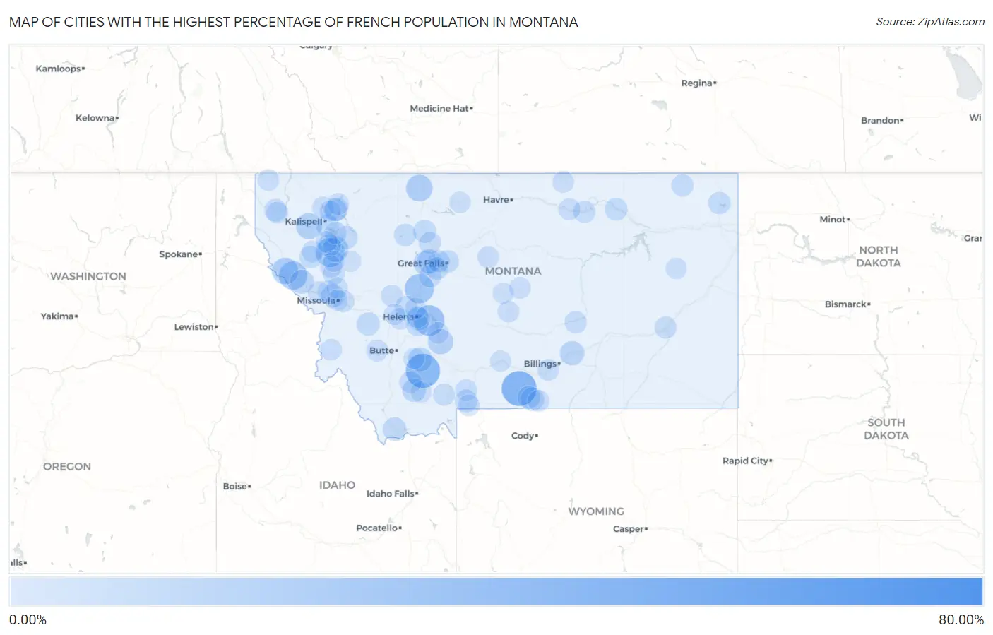 Cities with the Highest Percentage of French Population in Montana Map