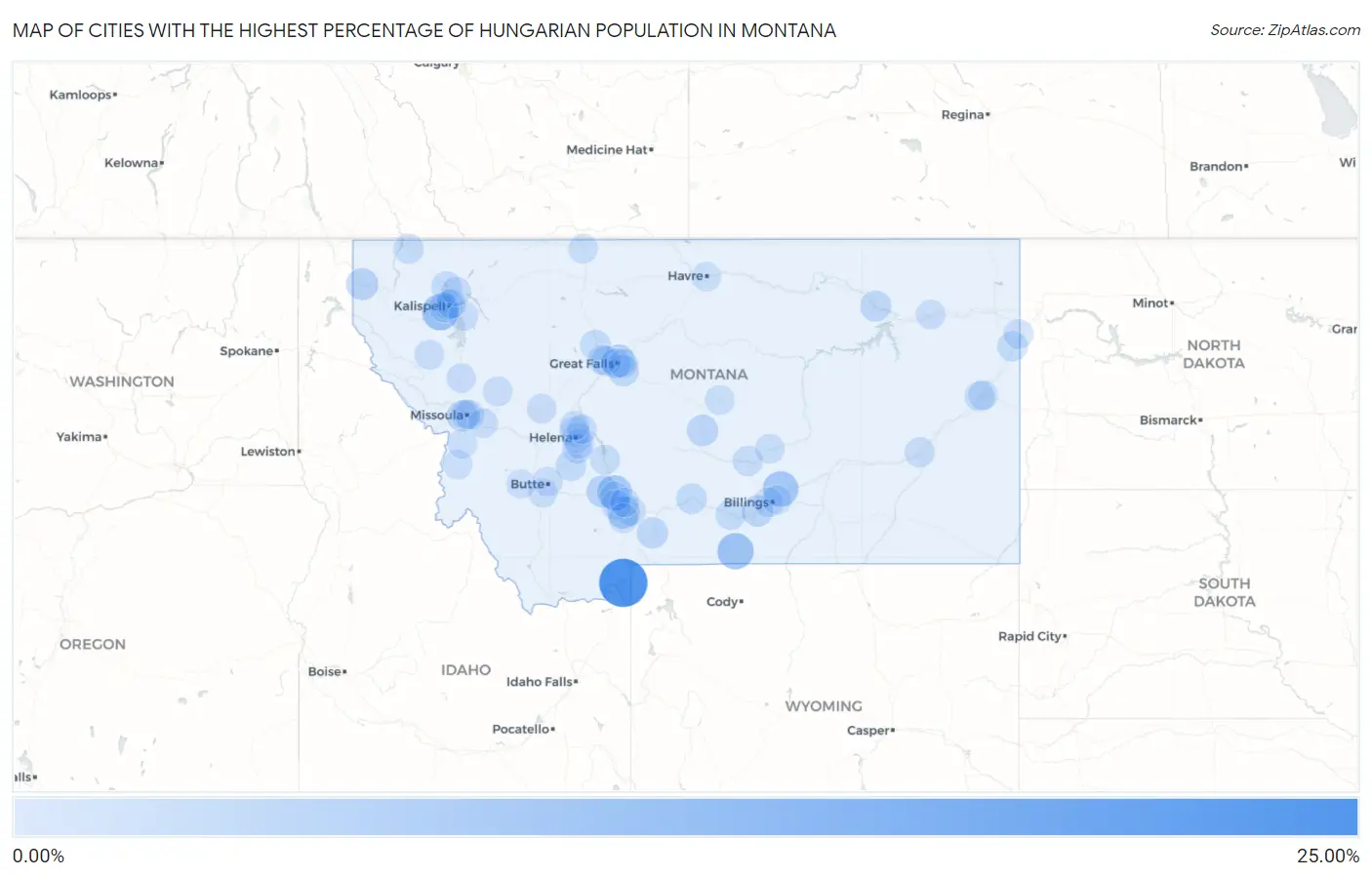 Cities with the Highest Percentage of Hungarian Population in Montana Map