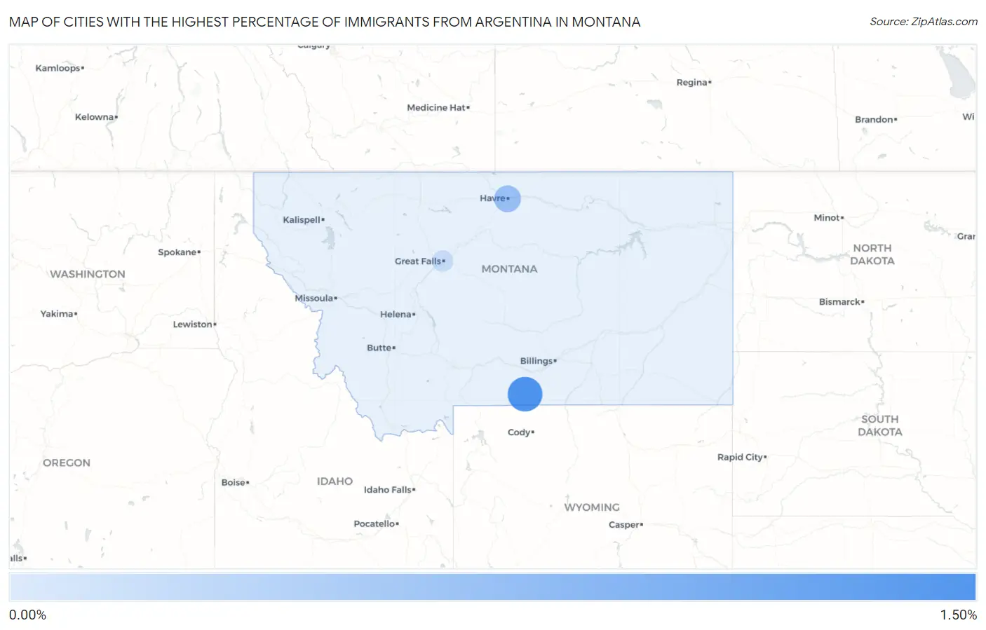 Cities with the Highest Percentage of Immigrants from Argentina in Montana Map