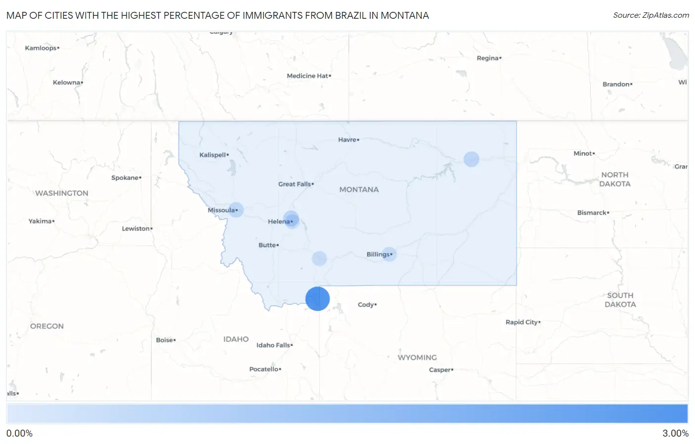 Cities with the Highest Percentage of Immigrants from Brazil in Montana Map