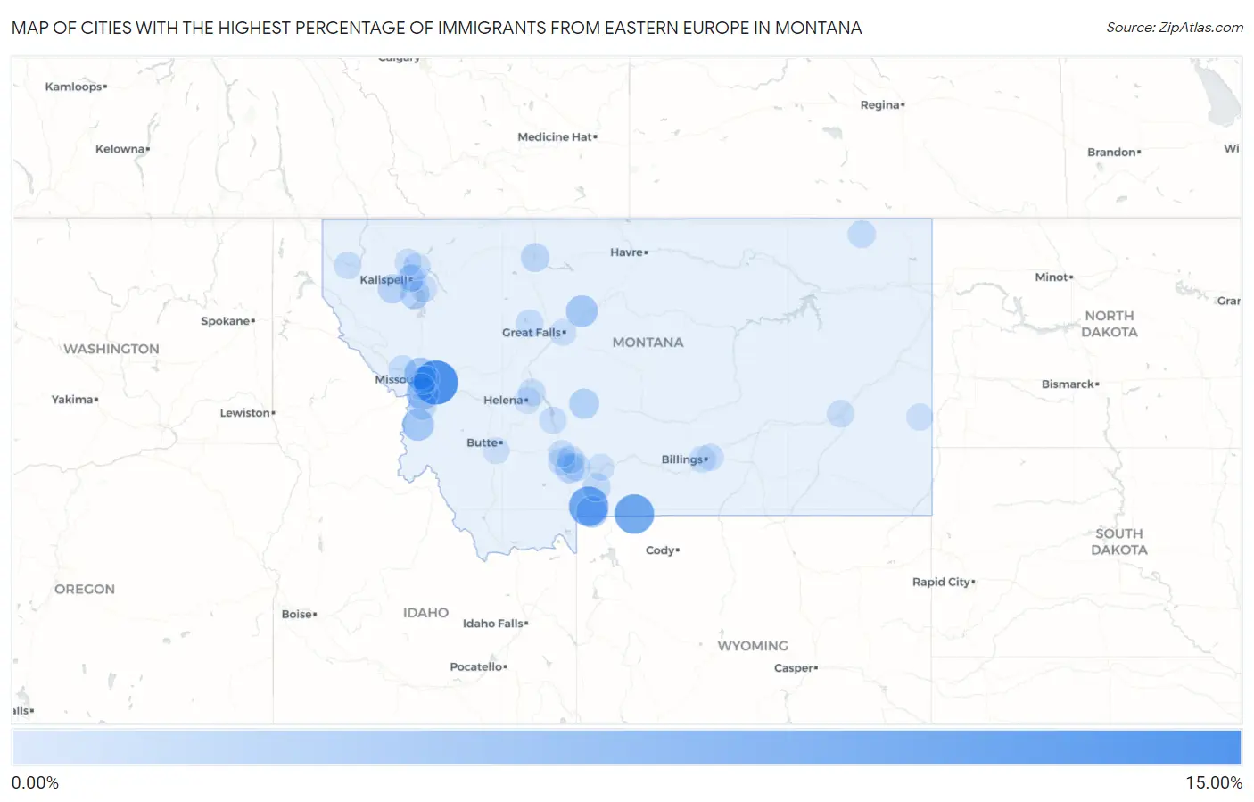 Cities with the Highest Percentage of Immigrants from Eastern Europe in Montana Map