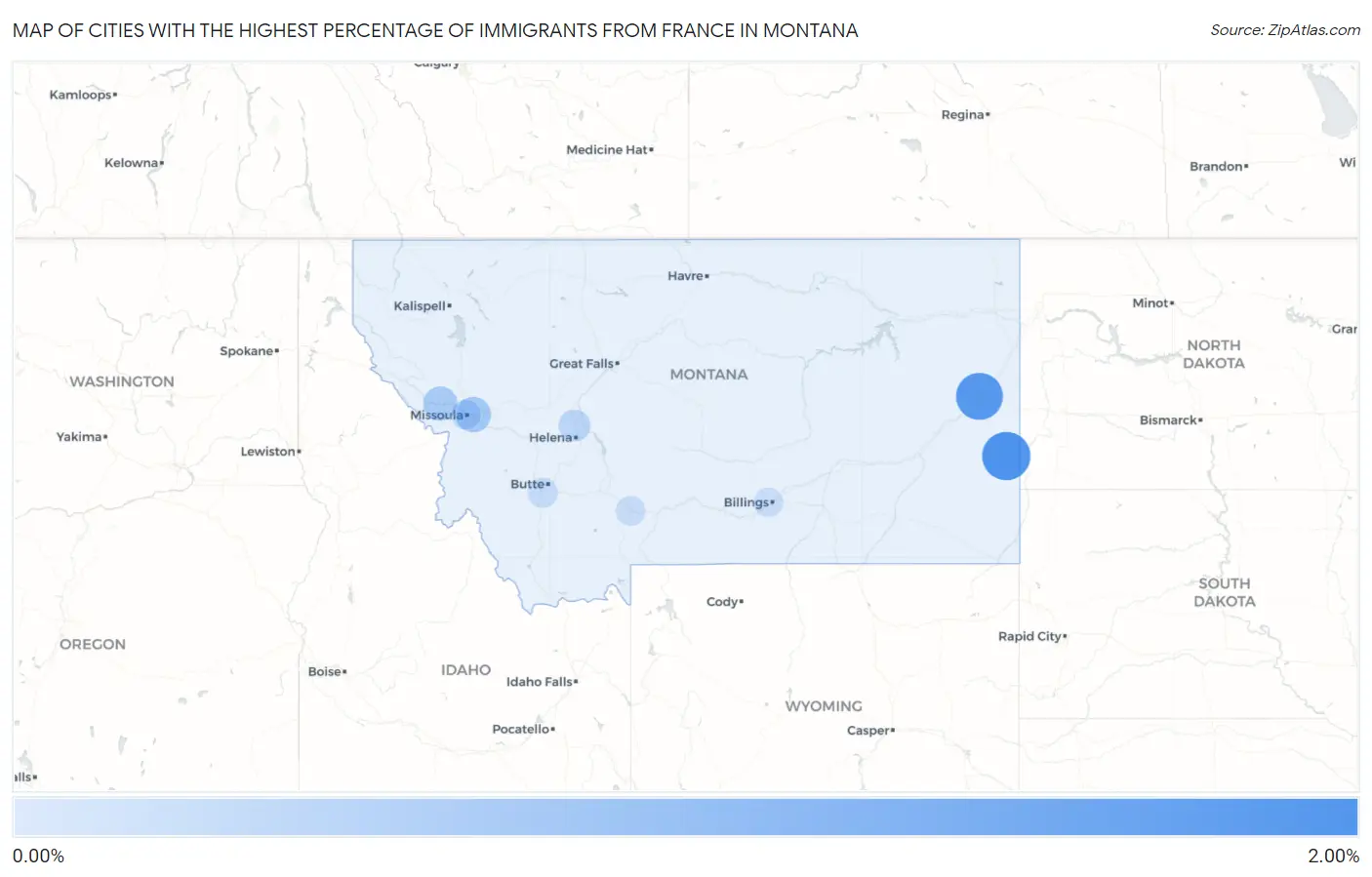 Cities with the Highest Percentage of Immigrants from France in Montana Map