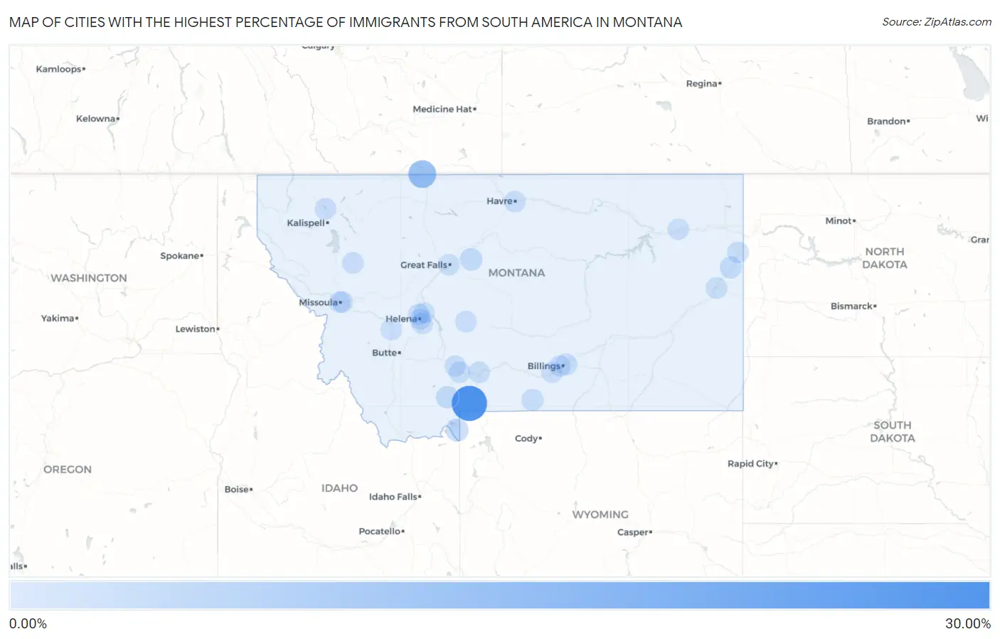 Cities with the Highest Percentage of Immigrants from South America in Montana Map