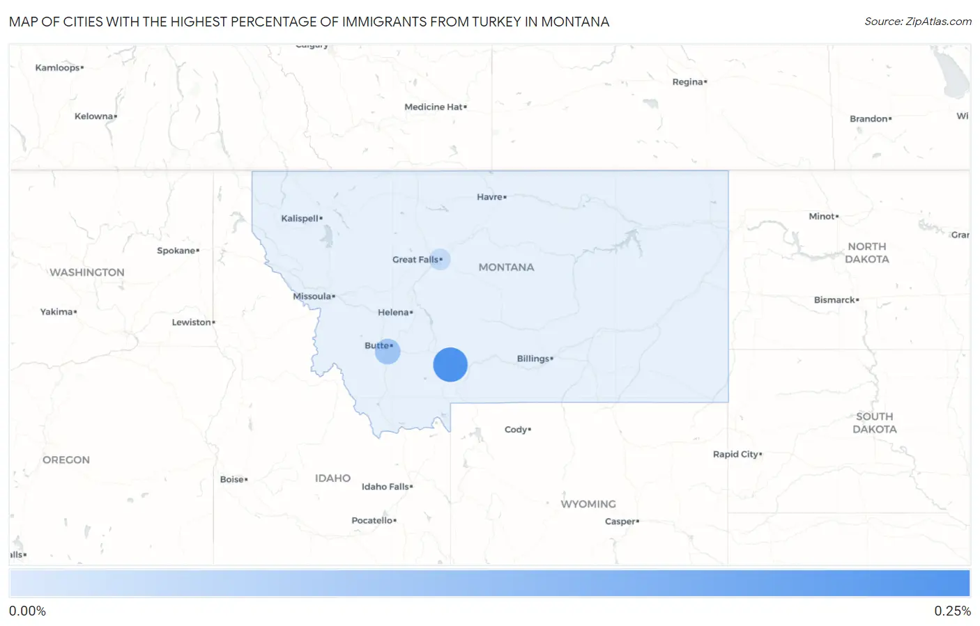 Cities with the Highest Percentage of Immigrants from Turkey in Montana Map