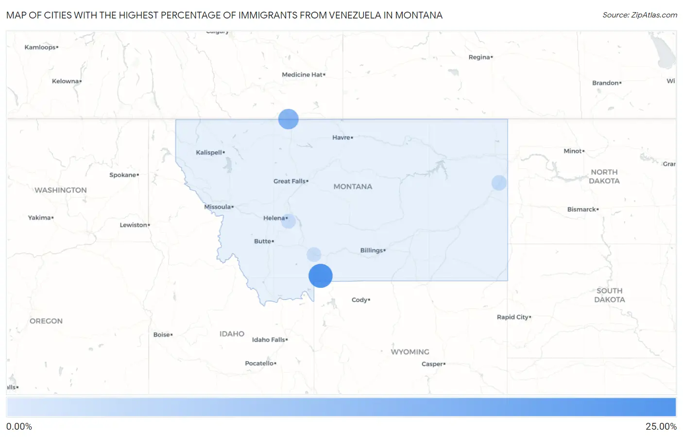 Cities with the Highest Percentage of Immigrants from Venezuela in Montana Map