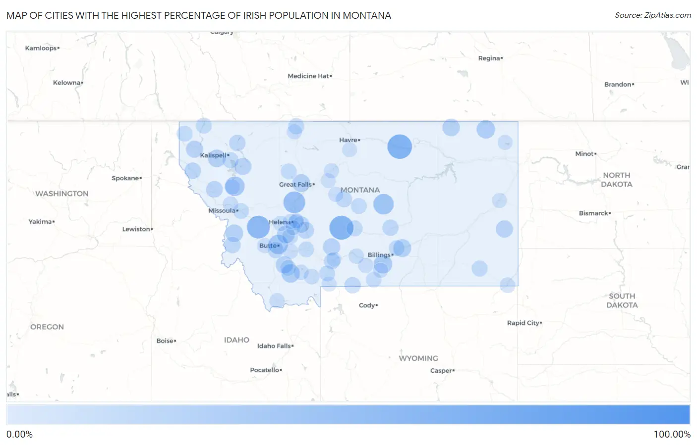 Cities with the Highest Percentage of Irish Population in Montana Map