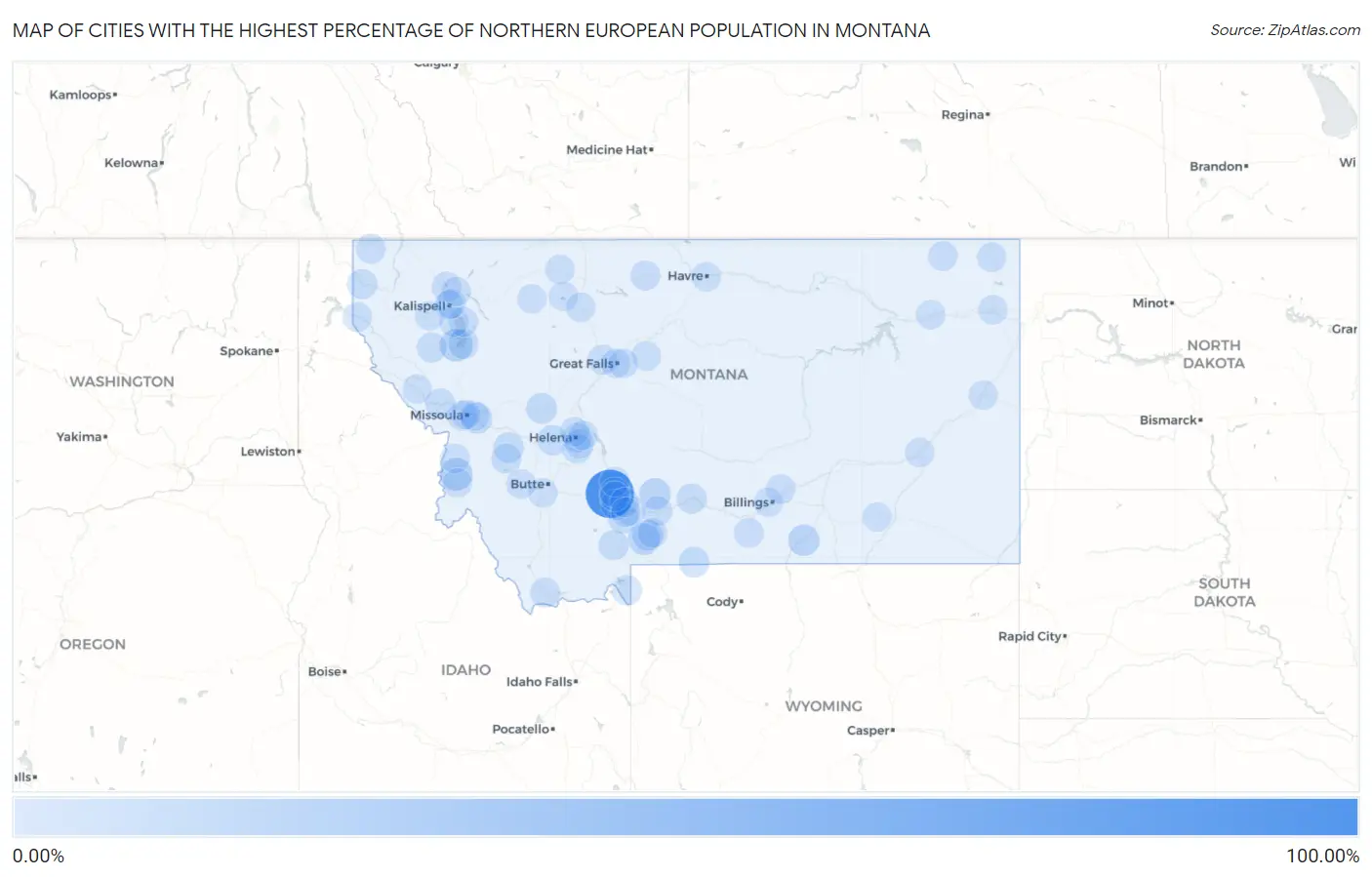 Cities with the Highest Percentage of Northern European Population in Montana Map