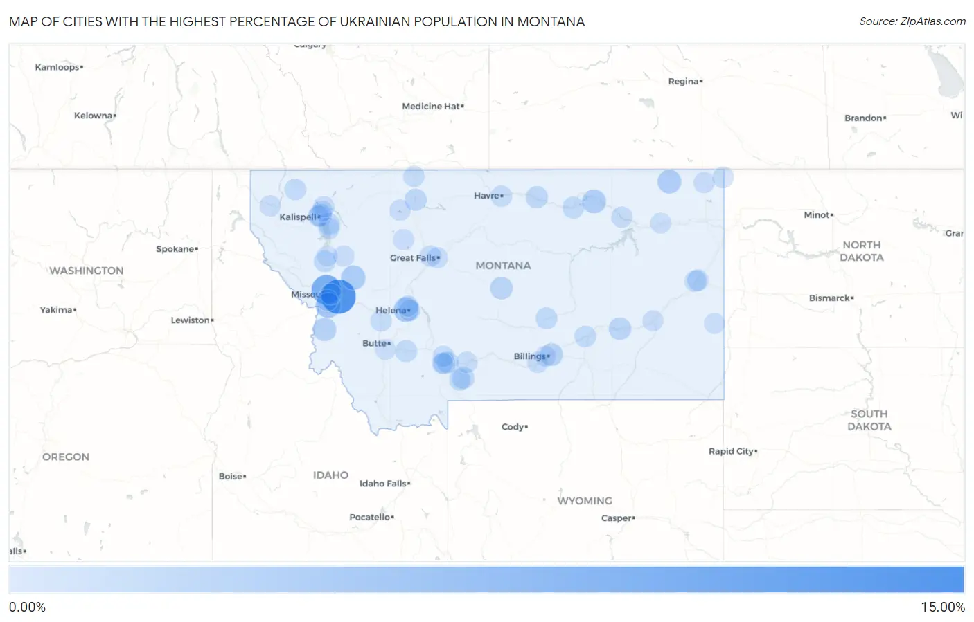 Cities with the Highest Percentage of Ukrainian Population in Montana Map