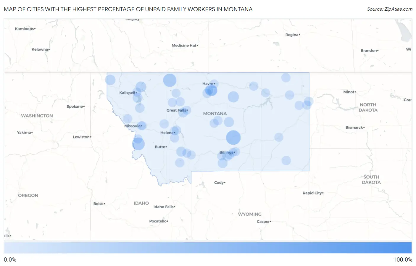 Cities with the Highest Percentage of Unpaid Family Workers in Montana Map