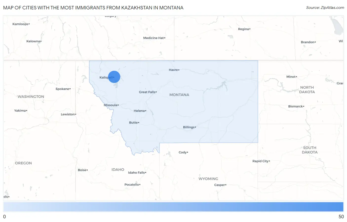 Cities with the Most Immigrants from Kazakhstan in Montana Map