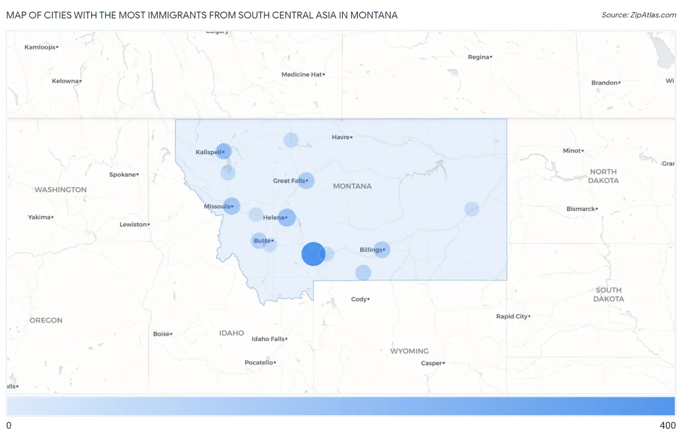 Cities with the Most Immigrants from South Central Asia in Montana Map
