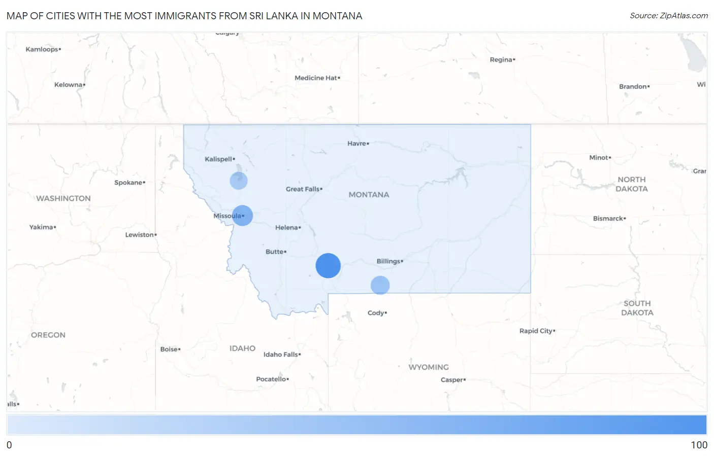 Cities with the Most Immigrants from Sri Lanka in Montana Map