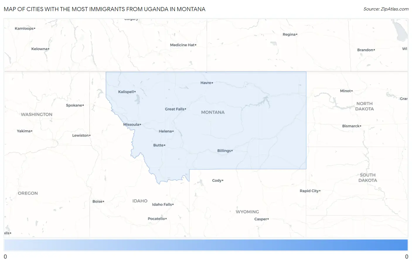 Cities with the Most Immigrants from Uganda in Montana Map