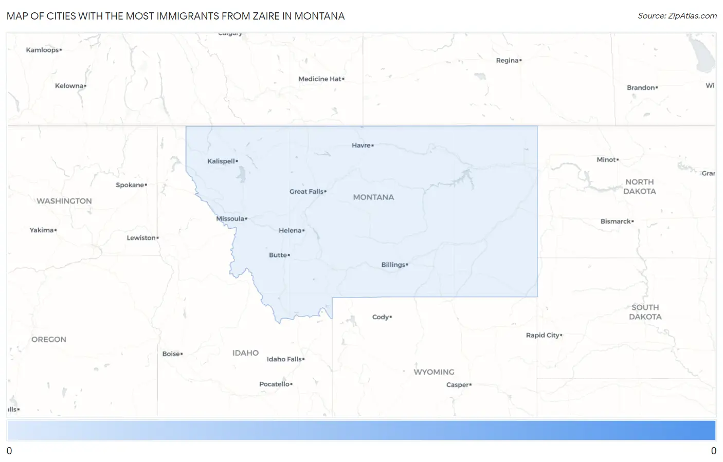 Cities with the Most Immigrants from Zaire in Montana Map