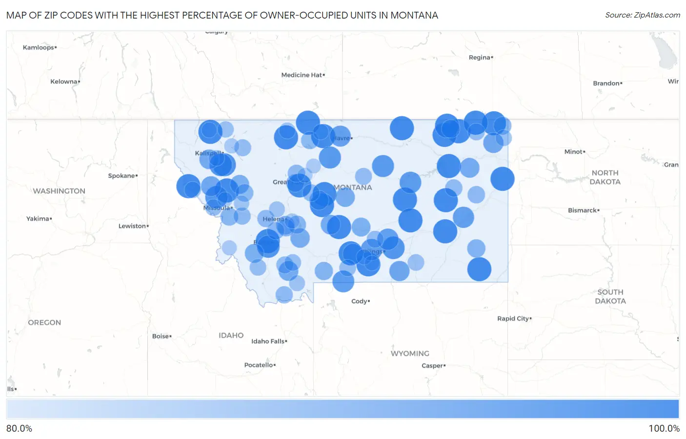 Zip Codes with the Highest Percentage of Owner-Occupied Units in Montana Map