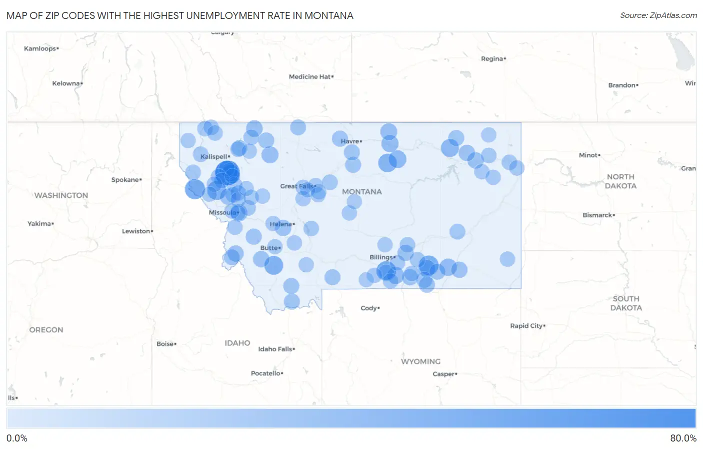 Zip Codes with the Highest Unemployment Rate in Montana Map