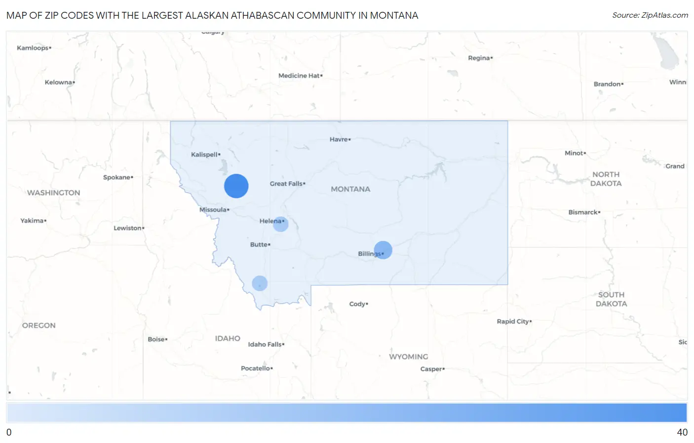 Zip Codes with the Largest Alaskan Athabascan Community in Montana Map