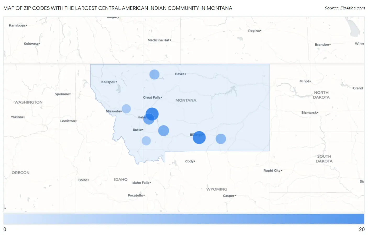 Zip Codes with the Largest Central American Indian Community in Montana Map