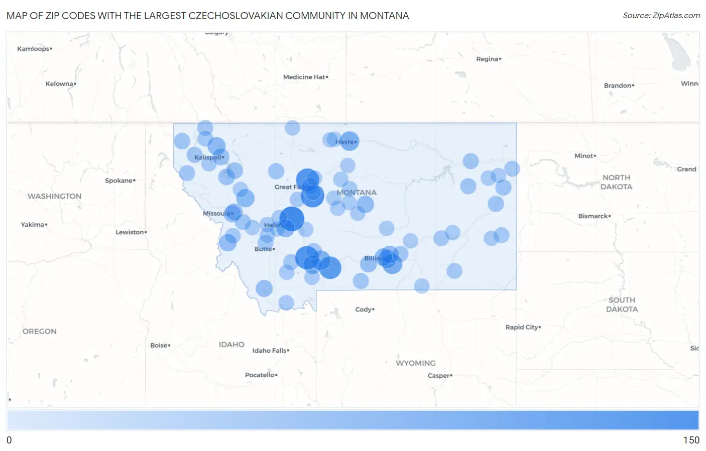 Zip Codes with the Largest Czechoslovakian Community in Montana Map