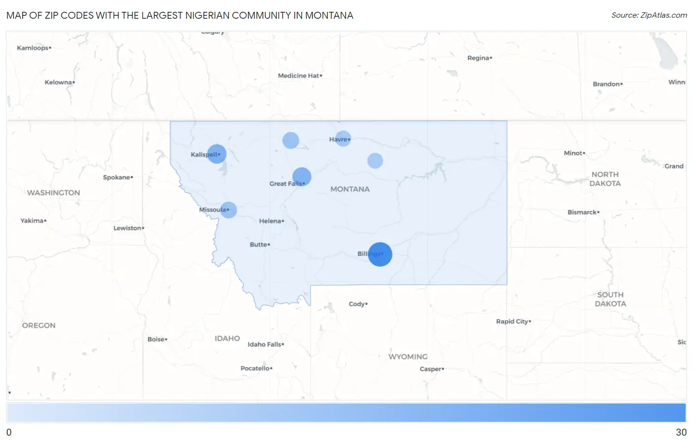Zip Codes with the Largest Nigerian Community in Montana Map