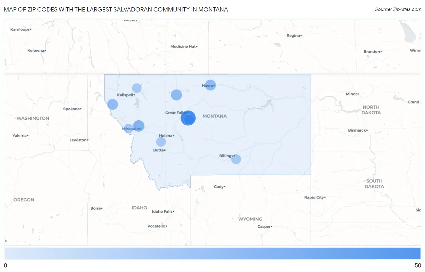 Zip Codes with the Largest Salvadoran Community in Montana Map