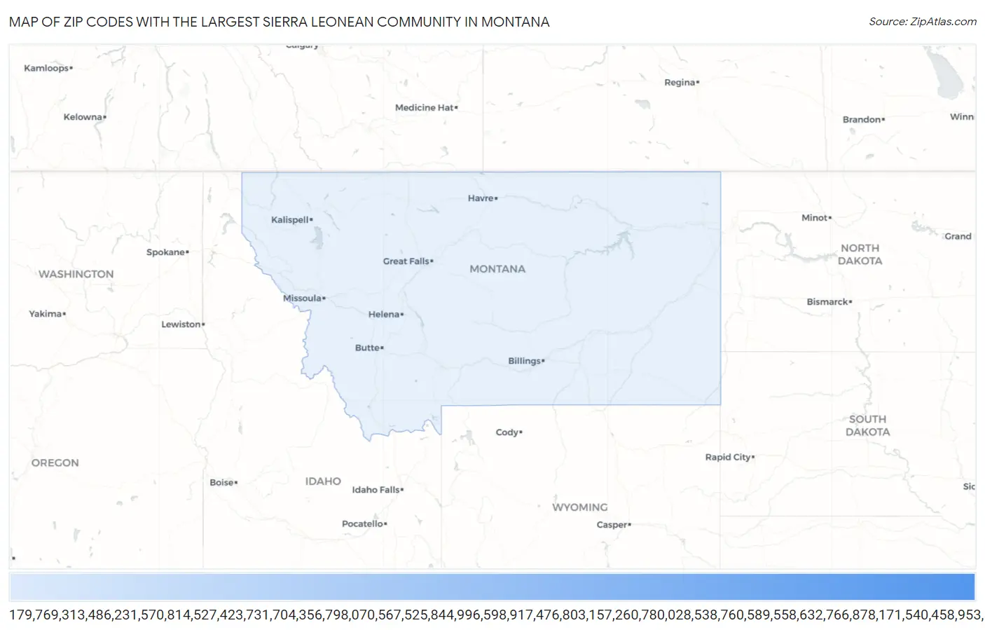 Zip Codes with the Largest Sierra Leonean Community in Montana Map